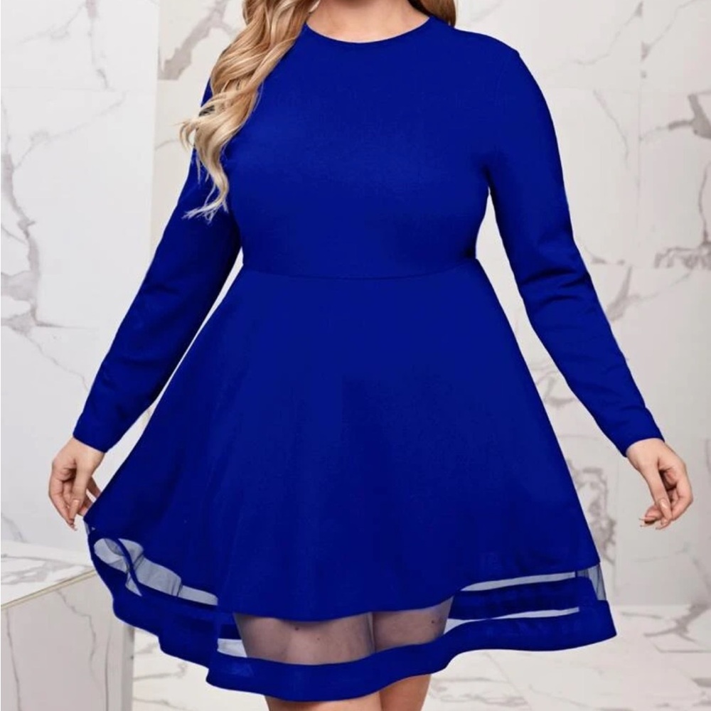 SHEIN Royal Blue Long Sleeve Skater Dress